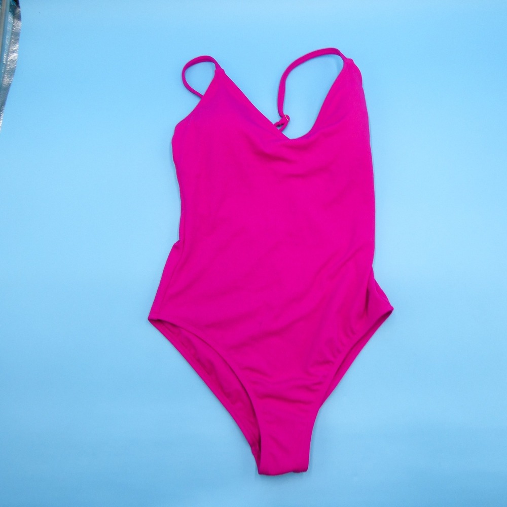 Shore One Piece Swimsuit Women Small Pink Textured Strappy Back Nylon Blend